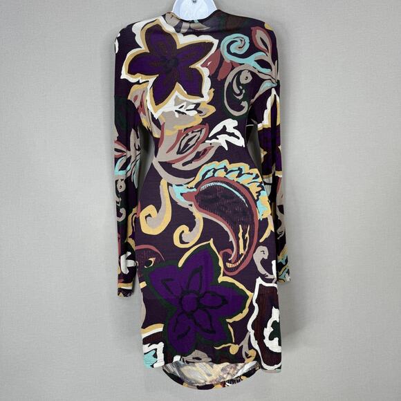 M Missoni Dress Womens Medium Purple Floral Abstract Ruched Faux Wrap Cocktail - Picture 6 of 16